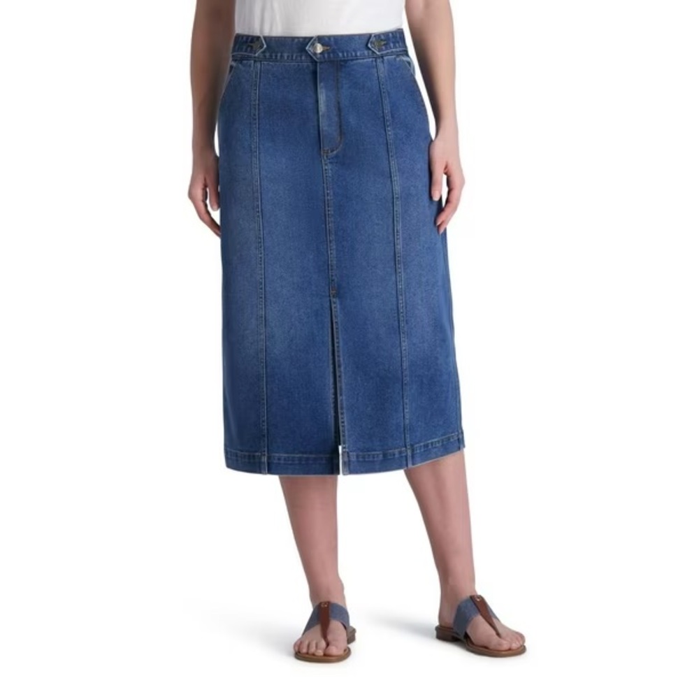 Chaps Blue Denim Midi Skirt